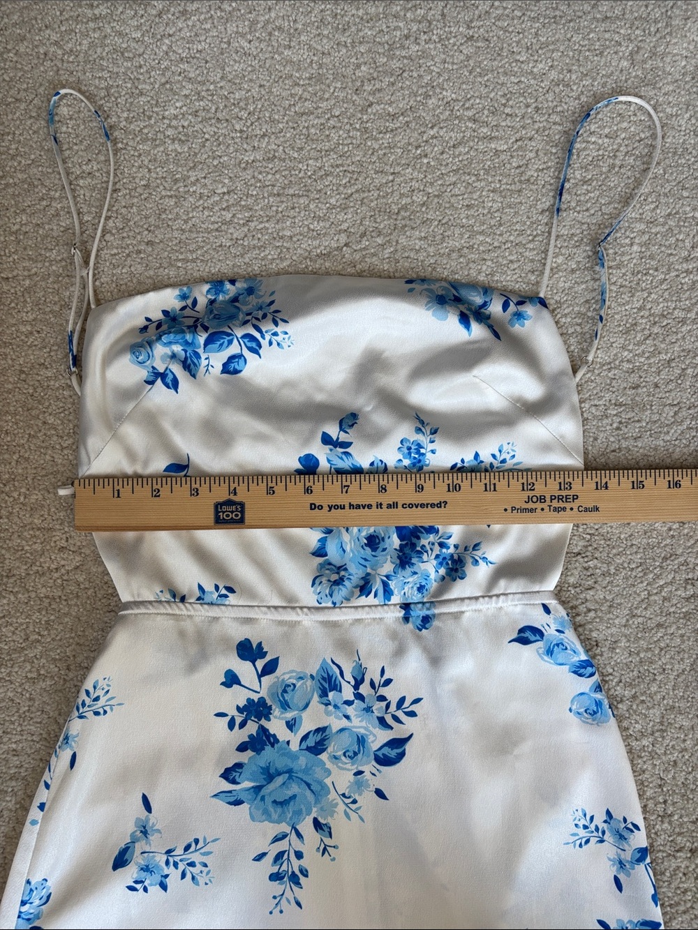 Lucy In The Sky White Blue Floral Satin Maxi Tank Dress Side Slits Women’s Small - Picture 10 of 15